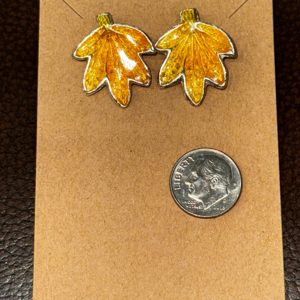 Vintage Enameled maple leaf earrings.